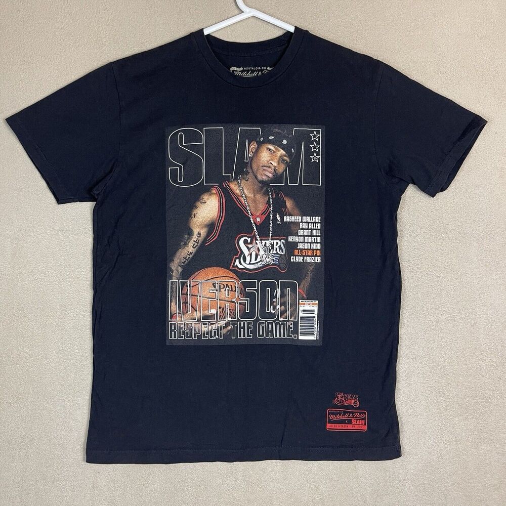 Mitchell &Ness T-Shirt Mens Large Black Allen Iverson Philadelphia 79ers Slam